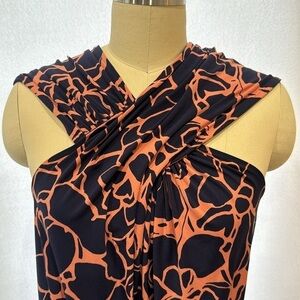 Outback Red size Large x-neck blue coral open shoulder stretch top